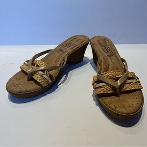 Tuscany Easy Street Women's Sandals Slip On Wedge Tan/Straw Size 6 1/2M Italy